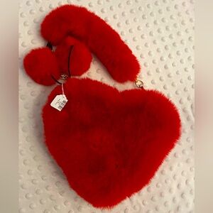 Red Heart-Shaped Furry Bag
